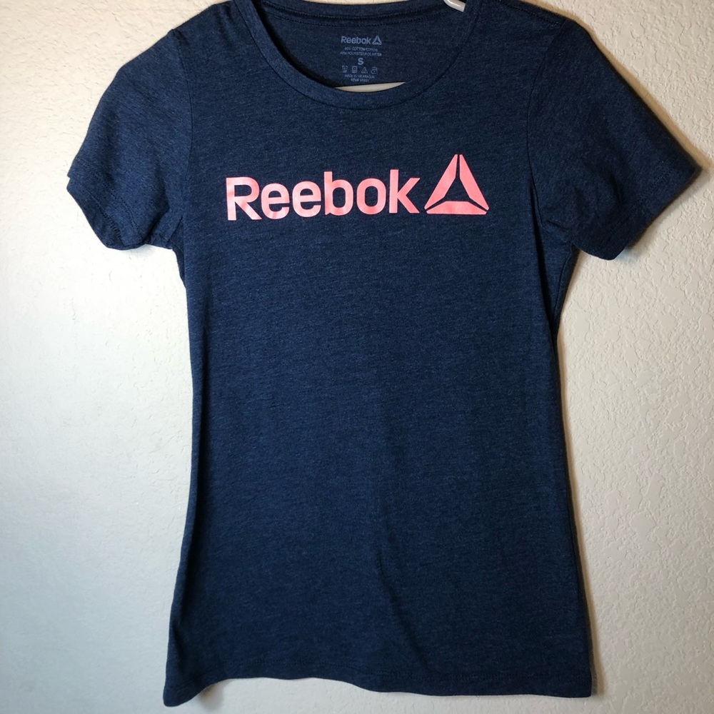 Reebok Staff Navy Tee with Salmon/Pink Logo, Small, EUC, pet/smoke free home